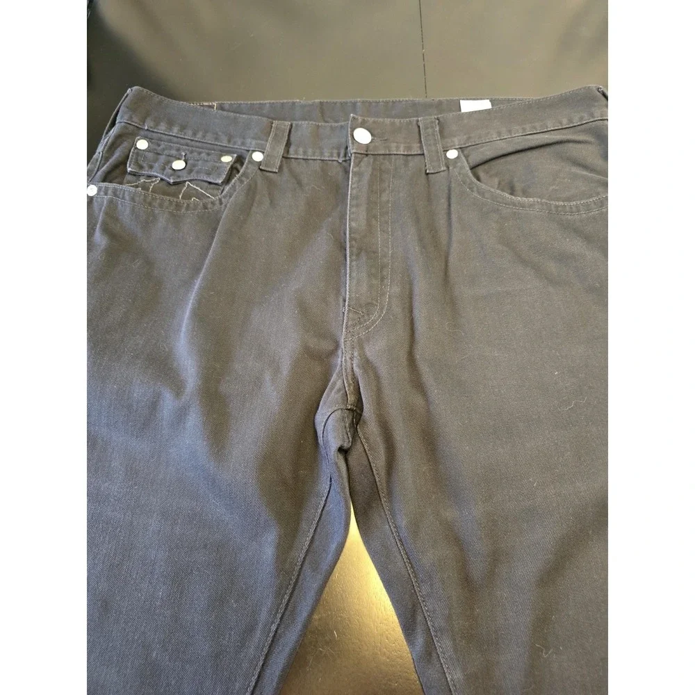 True Religion Ricky Relaxed Straight Jeans Men's 44x31 Black Flap Pocket Denim‎
